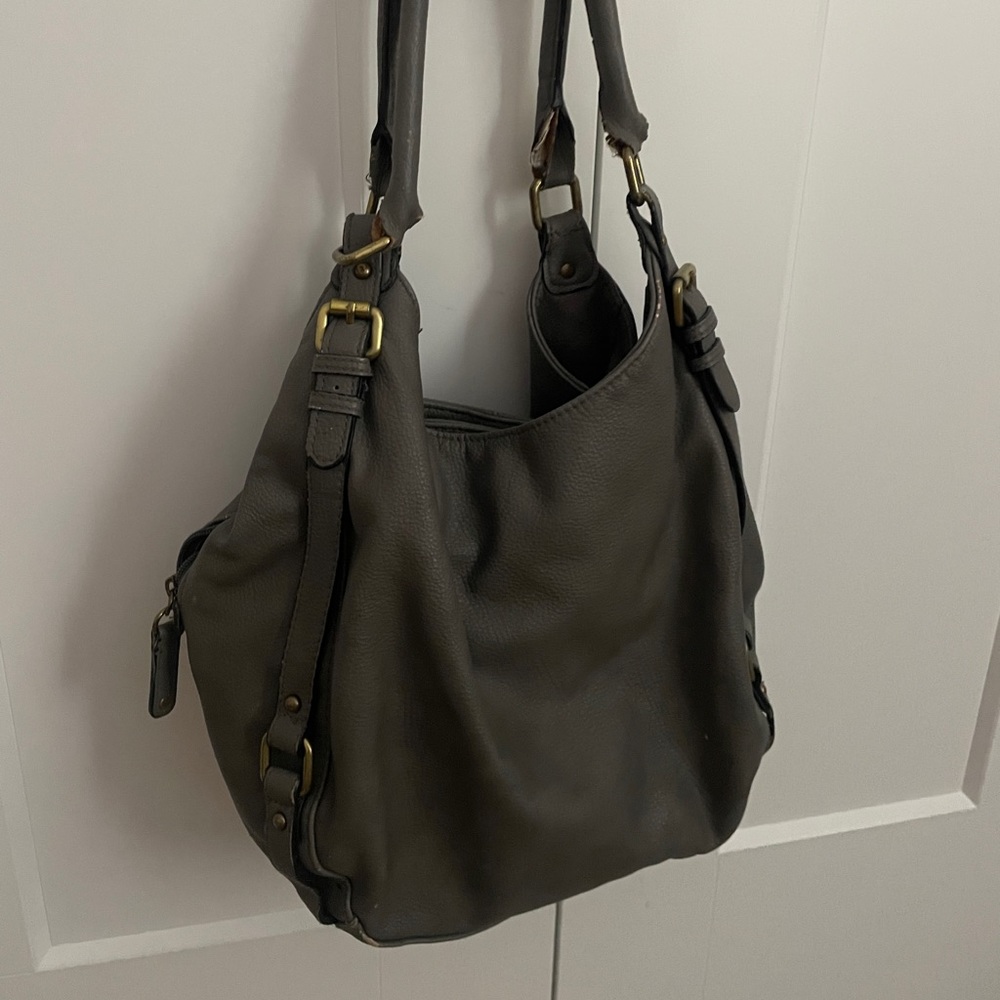 Gray Leather Like Material Bag